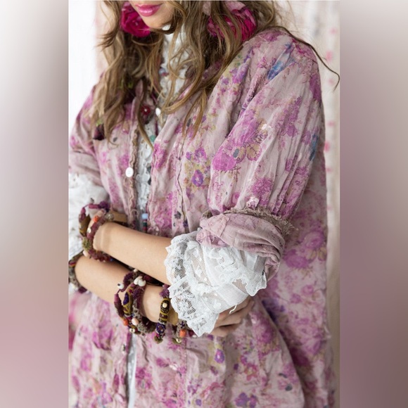 *SOLD*Magnolia Pearl Floral Magda Shirt TOP 1412-RSEWK-OS - Picture 4 of 12